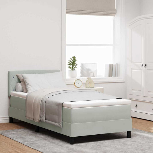 vidaXL Box Spring Bed με Στρώμα Λαμπερό Γκρι 90x200 εκ. Βελούδο