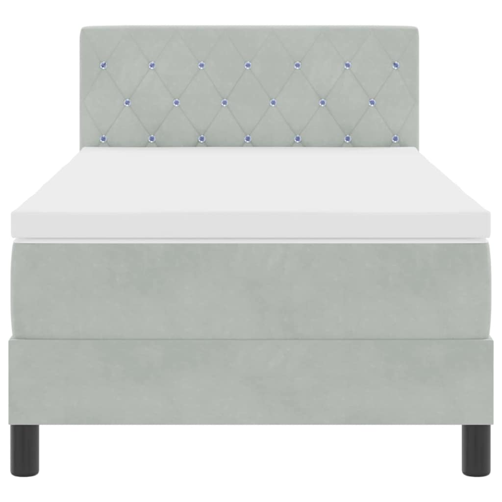 vidaXL Box Spring Bed με Στρώμα Λαμπερό Γκρι 90x200 εκ. Βελούδο