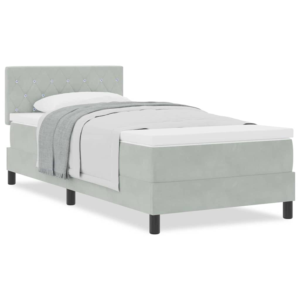 vidaXL Box Spring Bed με Στρώμα Λαμπερό Γκρι 90x200 εκ. Βελούδο