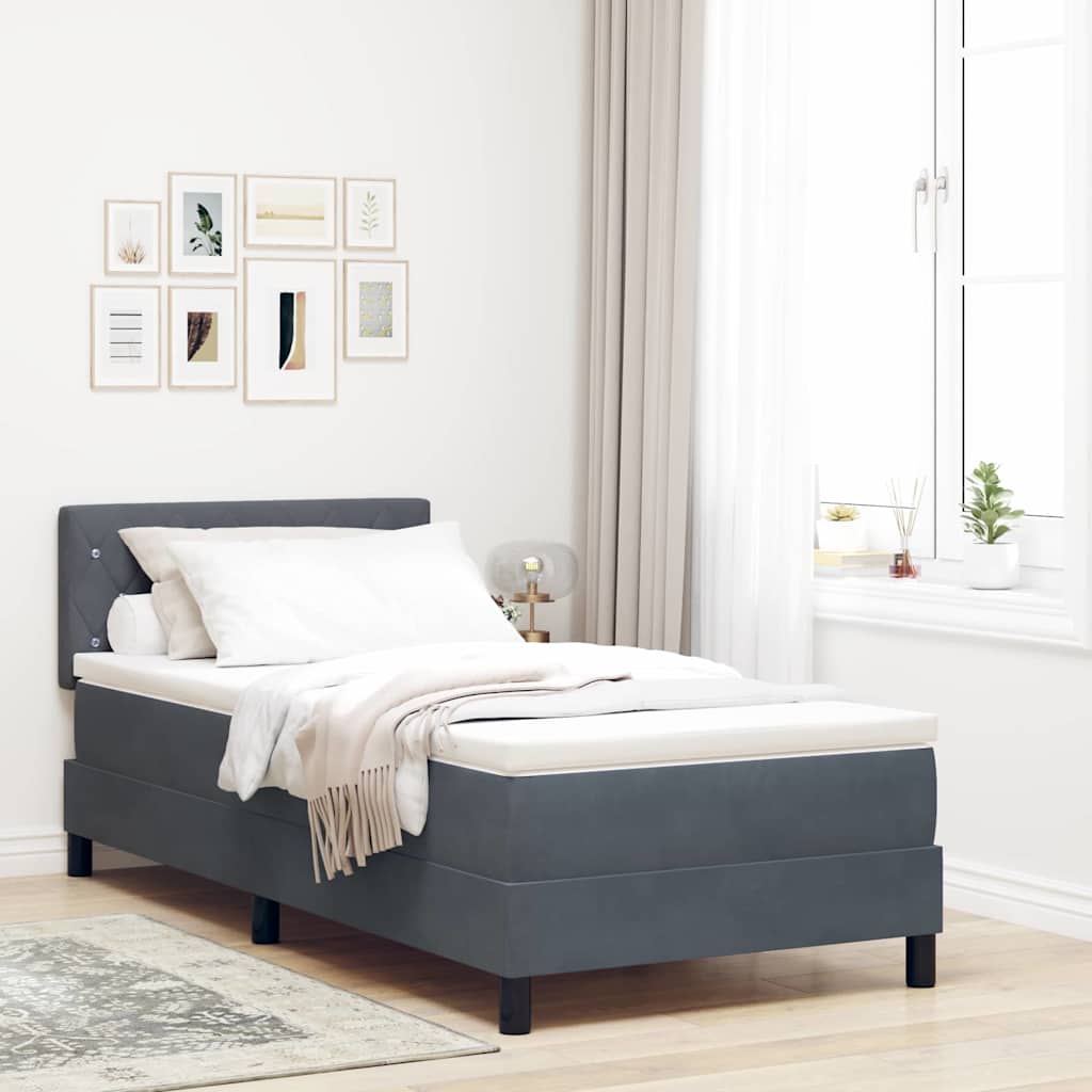 vidaXL Κρεβάτι Box Spring με Στρώμα Σκούρο Γκρι 100x200 εκ. Βελούδο