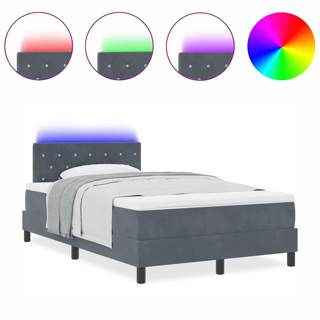 Κρεβάτι με Στρώμα vidaXL με Υφασμάτινη Επένδυση Σκούρο Γκρι Μικρού Διπλού