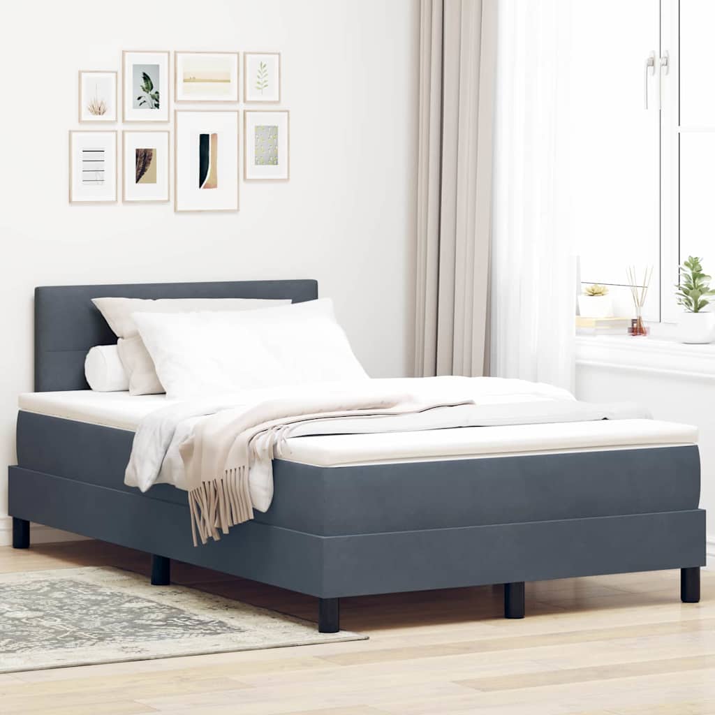 vidaXL Κρεβάτι Box Spring με Στρώμα Σκούρο Γκρι 120x200 εκ. Βελούδο