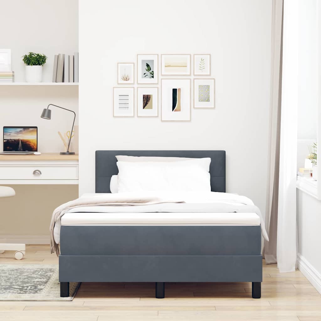 vidaXL Κρεβάτι Box Spring με Στρώμα Σκούρο Γκρι 120x200 εκ. Βελούδο