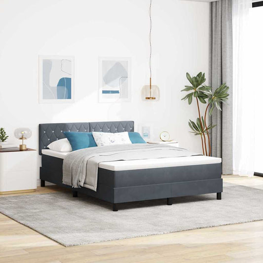 vidaXL Κρεβάτι Box Spring με Στρώμα Σκούρο Γκρι 140x190 εκ. Βελούδο