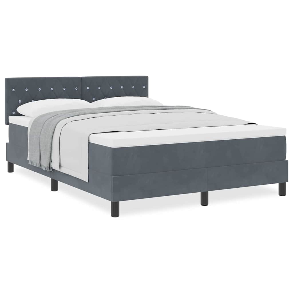 vidaXL Κρεβάτι Box Spring με Στρώμα Σκούρο Γκρι 140x190 εκ. Βελούδο