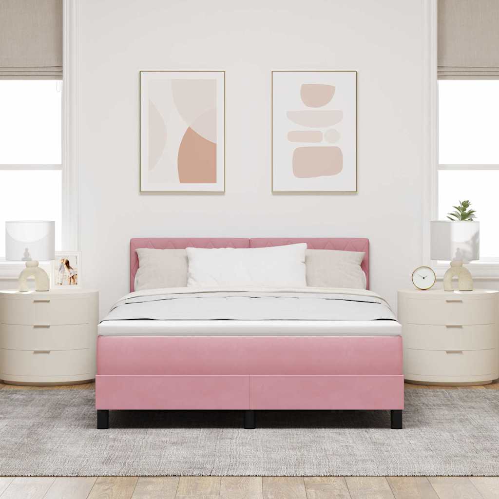 vidaXL Κρεβάτι με ελατήρια με στρώμα Ροζ 140 x 190 cm Βελούδο