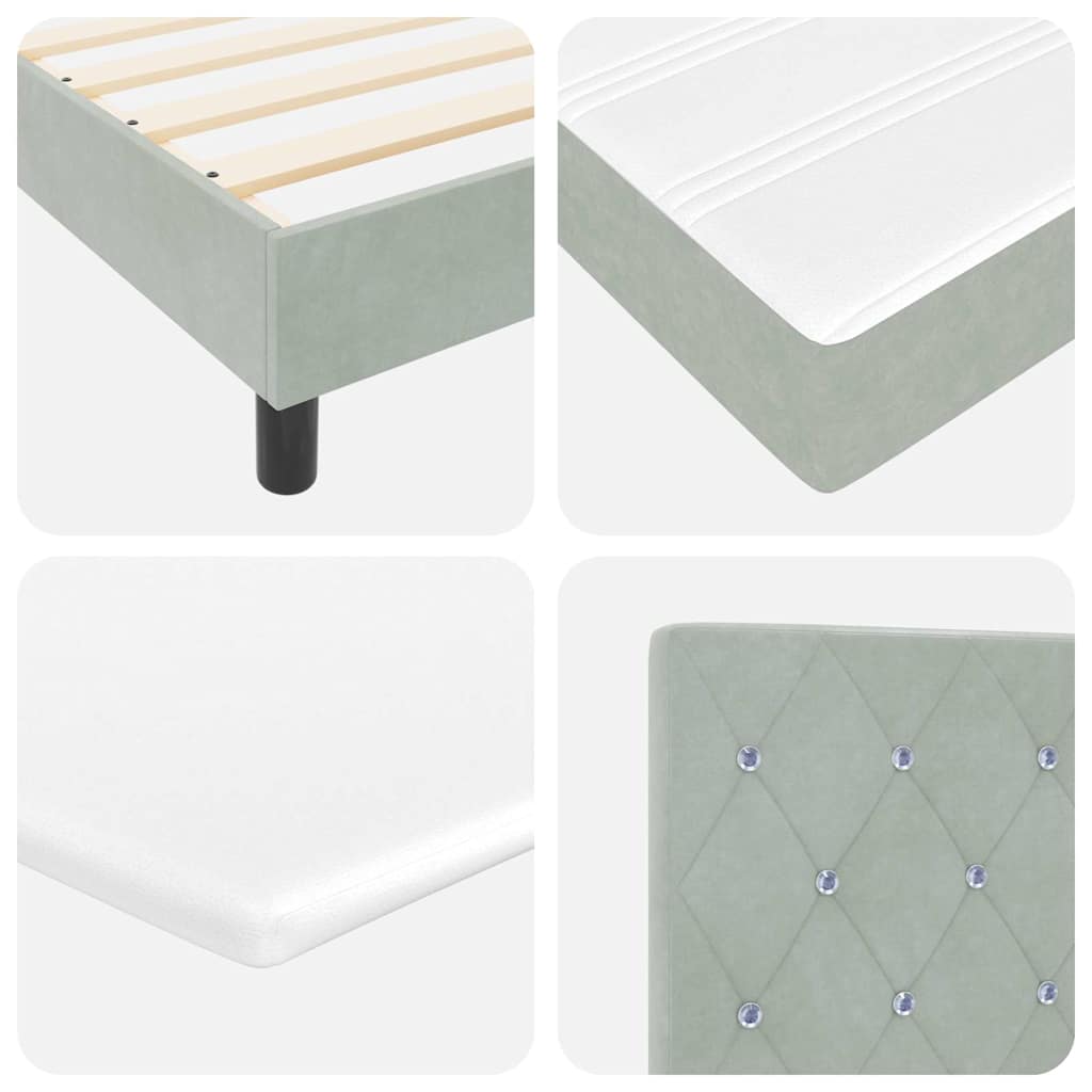 Κρεβάτι με Στρώμα Box Spring vidaXL Γκρι Ανοιχτό 200x200 εκ Βελούδο
