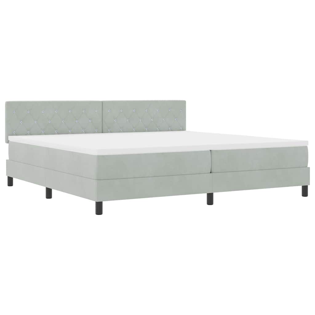 Κρεβάτι με Στρώμα Box Spring vidaXL Γκρι Ανοιχτό 200x200 εκ Βελούδο