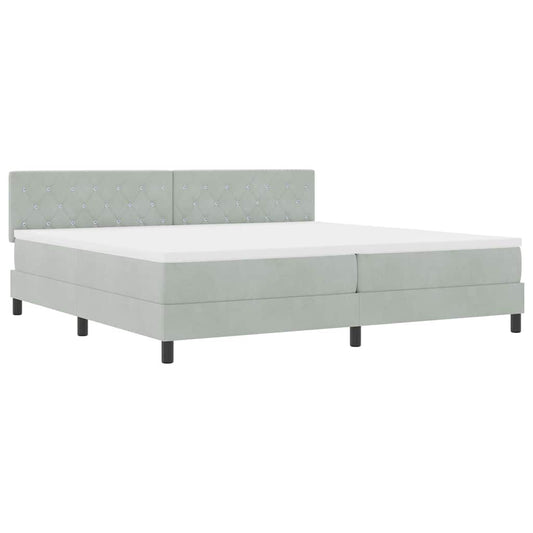Κρεβάτι με Στρώμα Box Spring vidaXL Γκρι Ανοιχτό 200x200 εκ Βελούδο