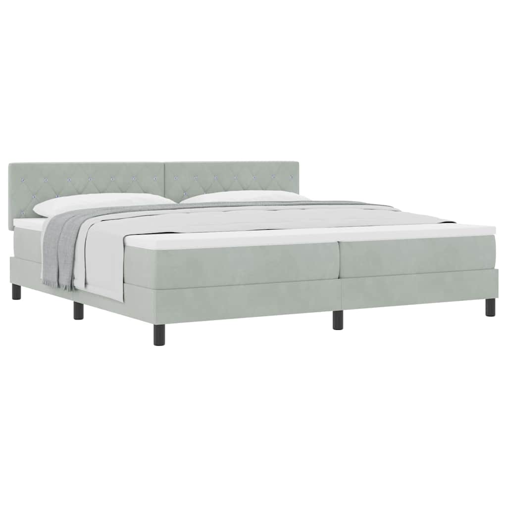 Κρεβάτι με Στρώμα Box Spring vidaXL Γκρι Ανοιχτό 200x200 εκ Βελούδο