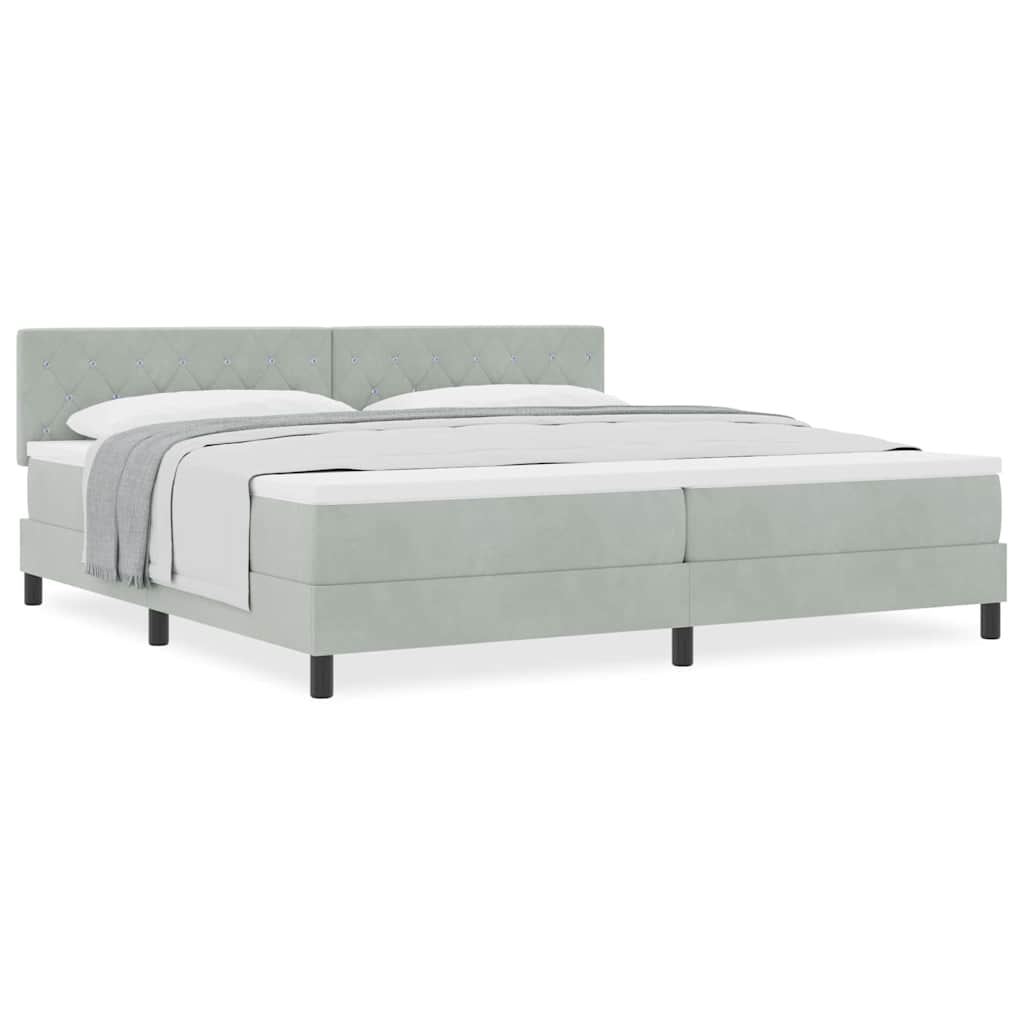 Κρεβάτι με Στρώμα Box Spring vidaXL Γκρι Ανοιχτό 200x200 εκ Βελούδο