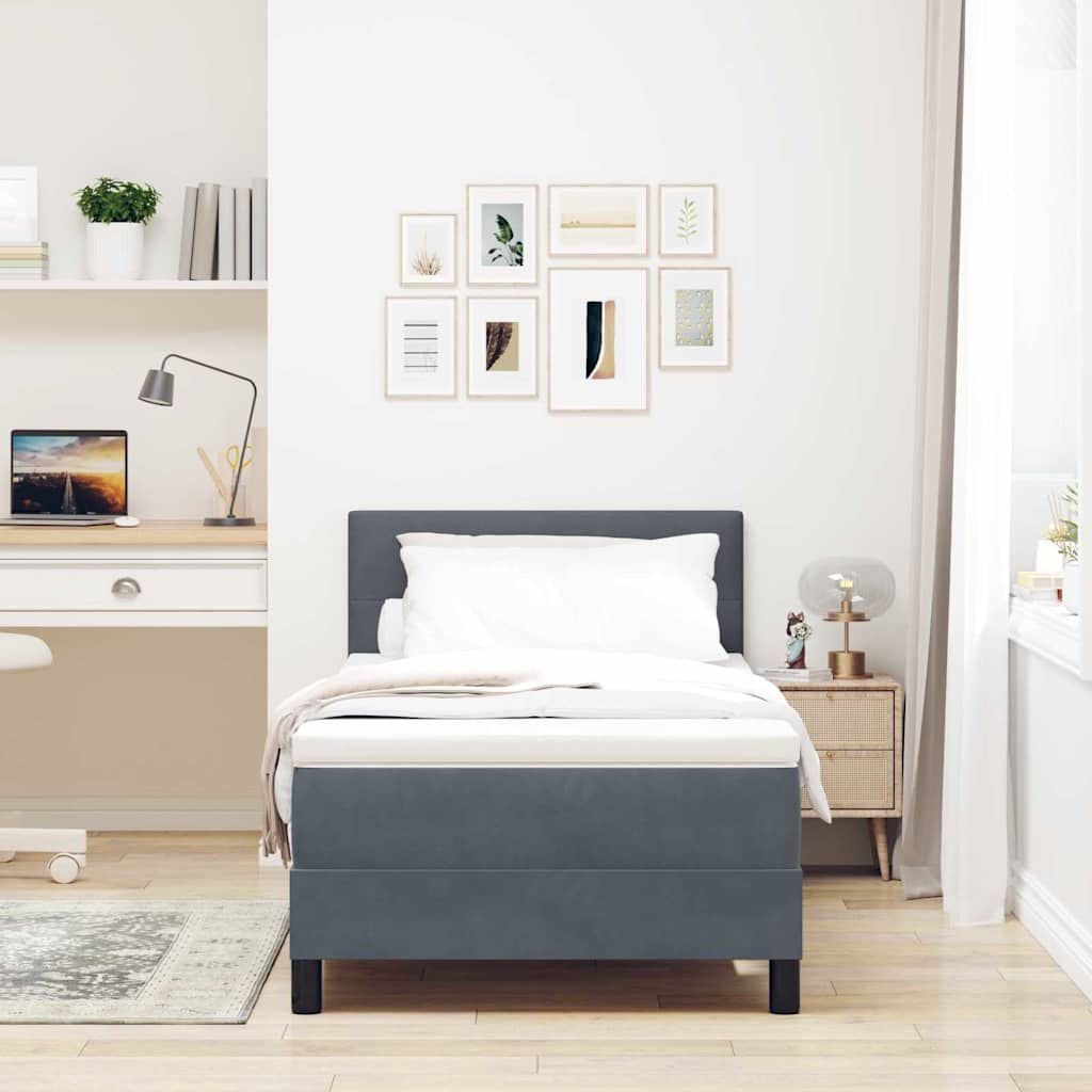 Κρεβάτι Box Spring vidaXL με Στρώμα Σκούρο Γκρι 90x200 cm Βελούδο