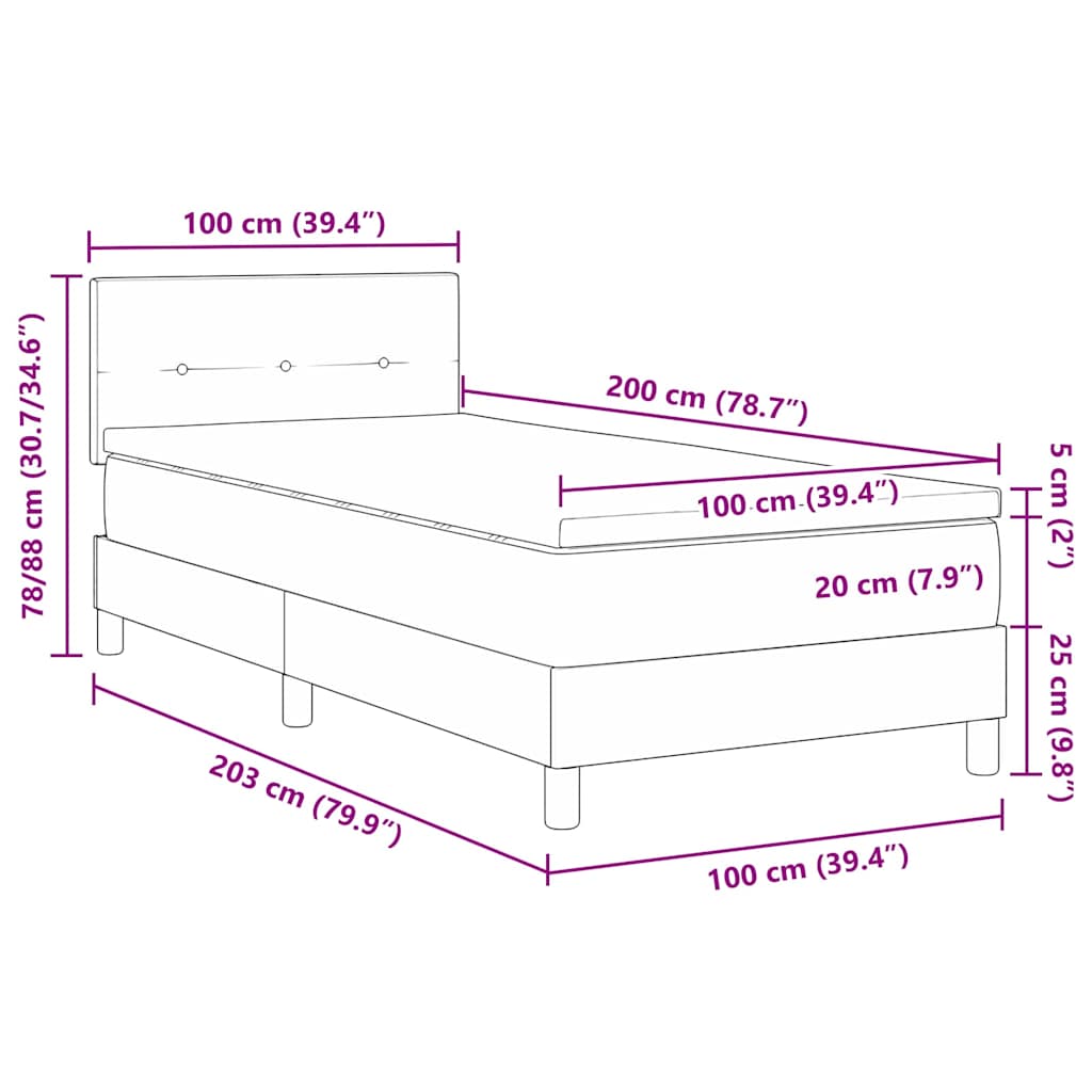 vidaXL Κρεβάτι με ελατήρια με στρώμα Μαύρο 100 x 200 cm Βελούδο