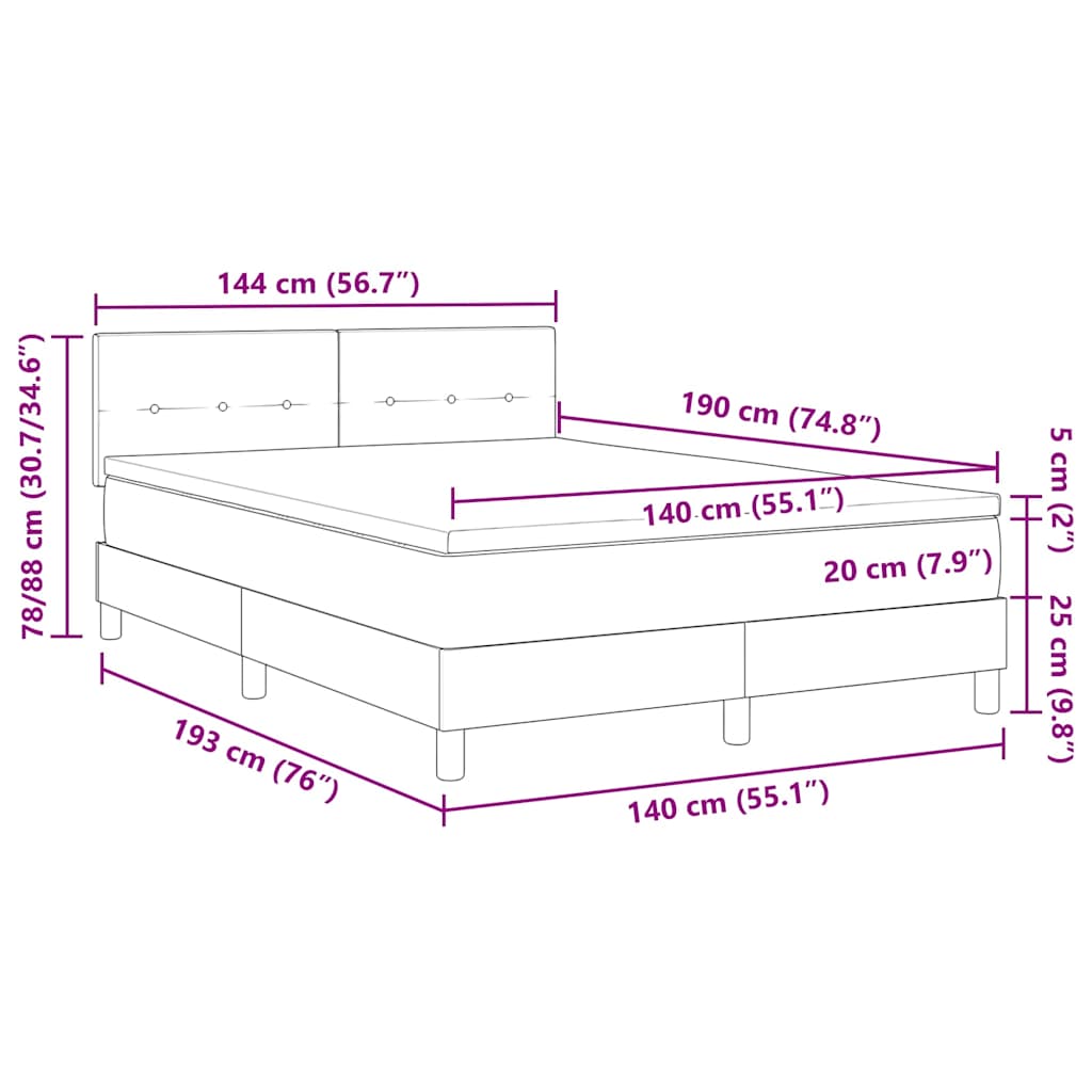 vidaXL Κρεβάτι με ελατήρια με στρώμα Μαύρο 140 x 190 cm Βελούδο