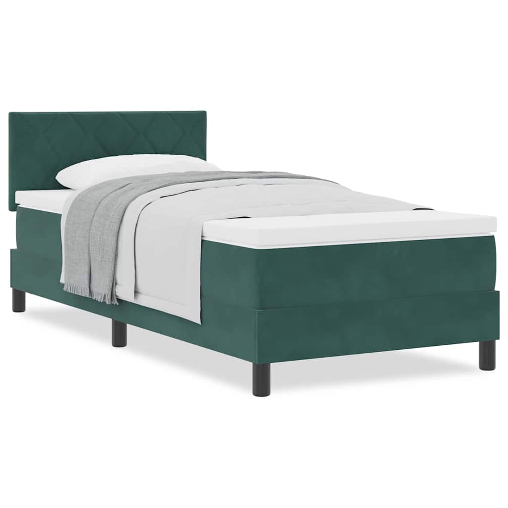 κρεβάτι με στρώμα vidaXL Dark Green 90x200 εκ. Βελούδο