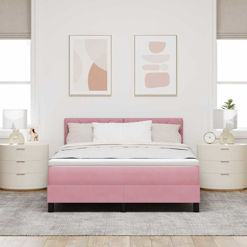 vidaXL Κρεβάτι με ελατήρια με κεφαλάρι Ροζ 140 x 190 cm Βελούδο