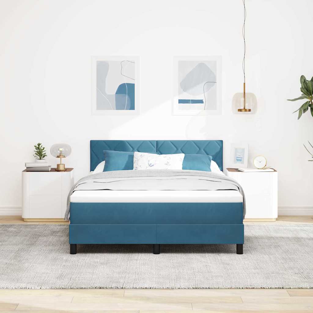 vidaXL Κρεβάτι με ελατήρια Σκούρο Μπλε 140 x 200 cm Βελούδο