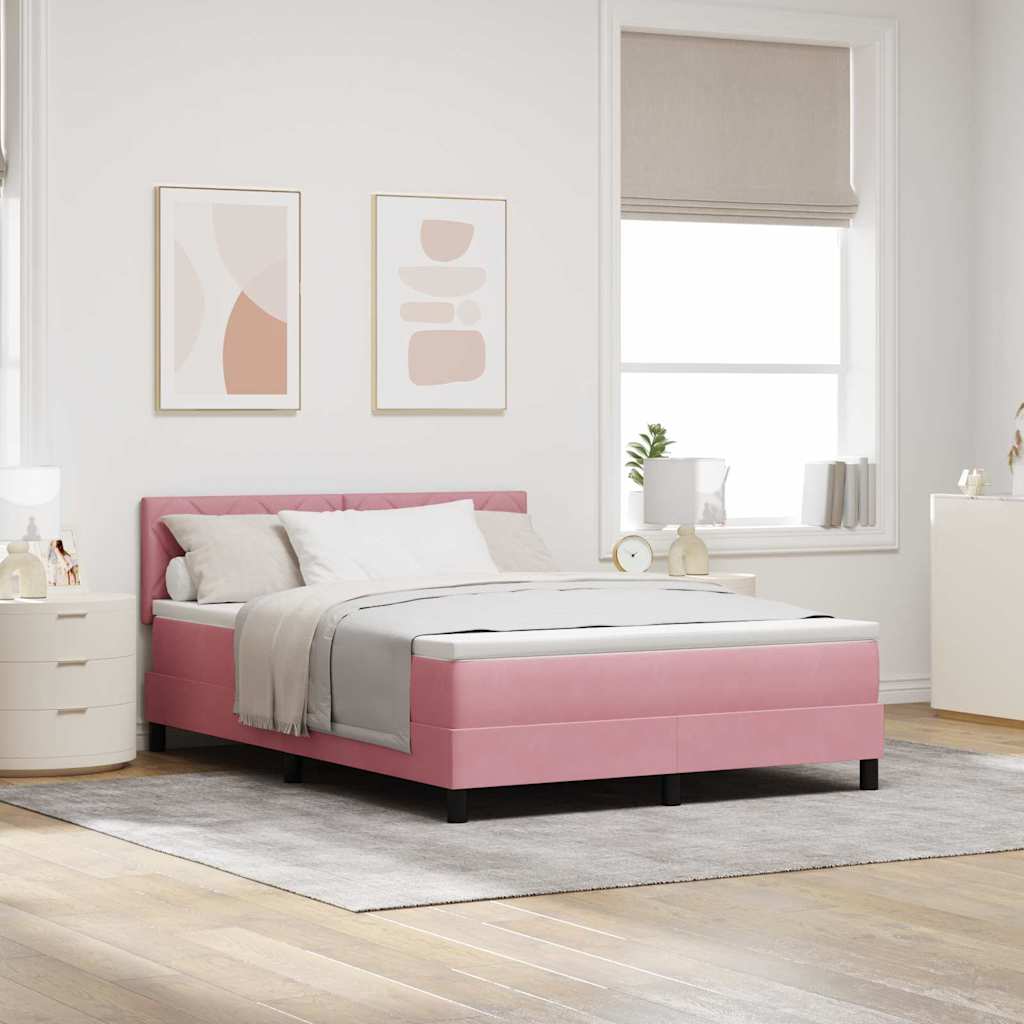 vidaXL Κρεβάτι με ελατήρια με κεφαλάρι Ροζ 140 x 200 cm Βελούδο