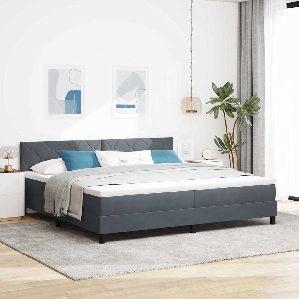 Κρεβάτι Box Spring vidaXL με Στρώμα Σκούρο Γκρι 200x200 εκ. Βελούδο