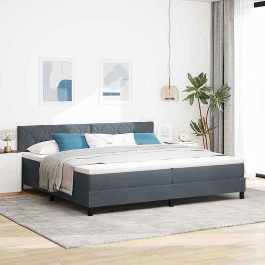 Κρεβάτι Box Spring vidaXL με Στρώμα Σκούρο Γκρι 200x200 εκ. Βελούδο
