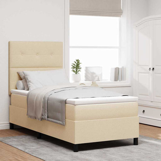 vidaXL Κρεβάτι με ελατήρια με στρώμα Κρεμ 90 x 190 cm ύφασμα
