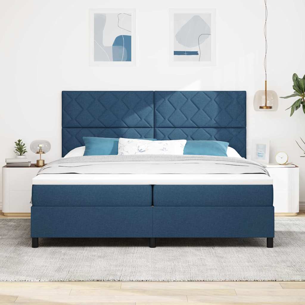 vidaXL Κρεβάτι με ελατήρια με κεφαλάρι Μπλε 200 x 200 cm ύφασμα