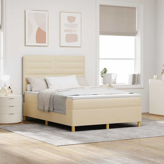 vidaXL Κρεβάτι με ελατήρια με στρώμα Κρεμ 140 x 190 cm ύφασμα