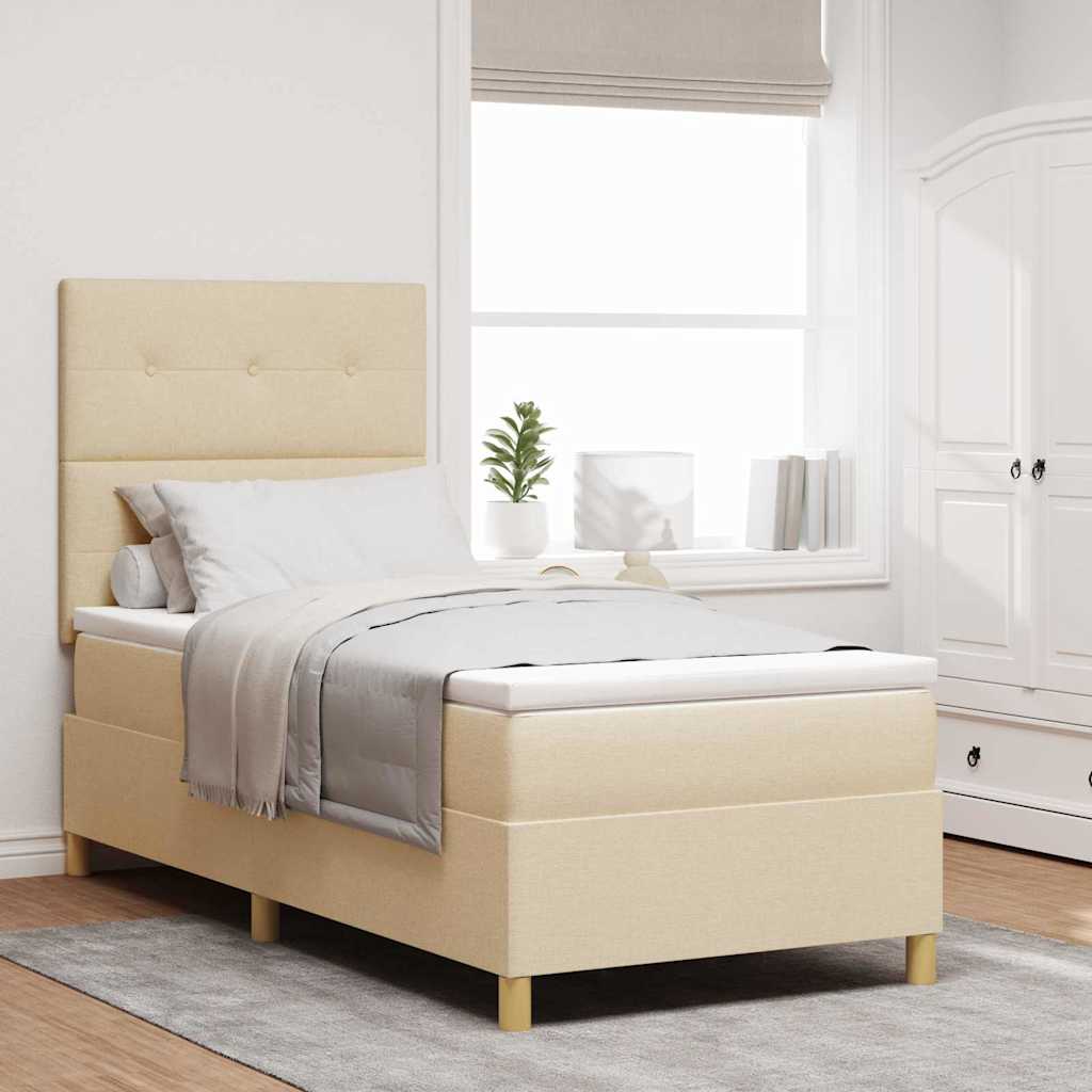 vidaXL Κρεβάτι με ελατήρια με κεφαλάρι Κρεμ 90 x 200 cm ύφασμα