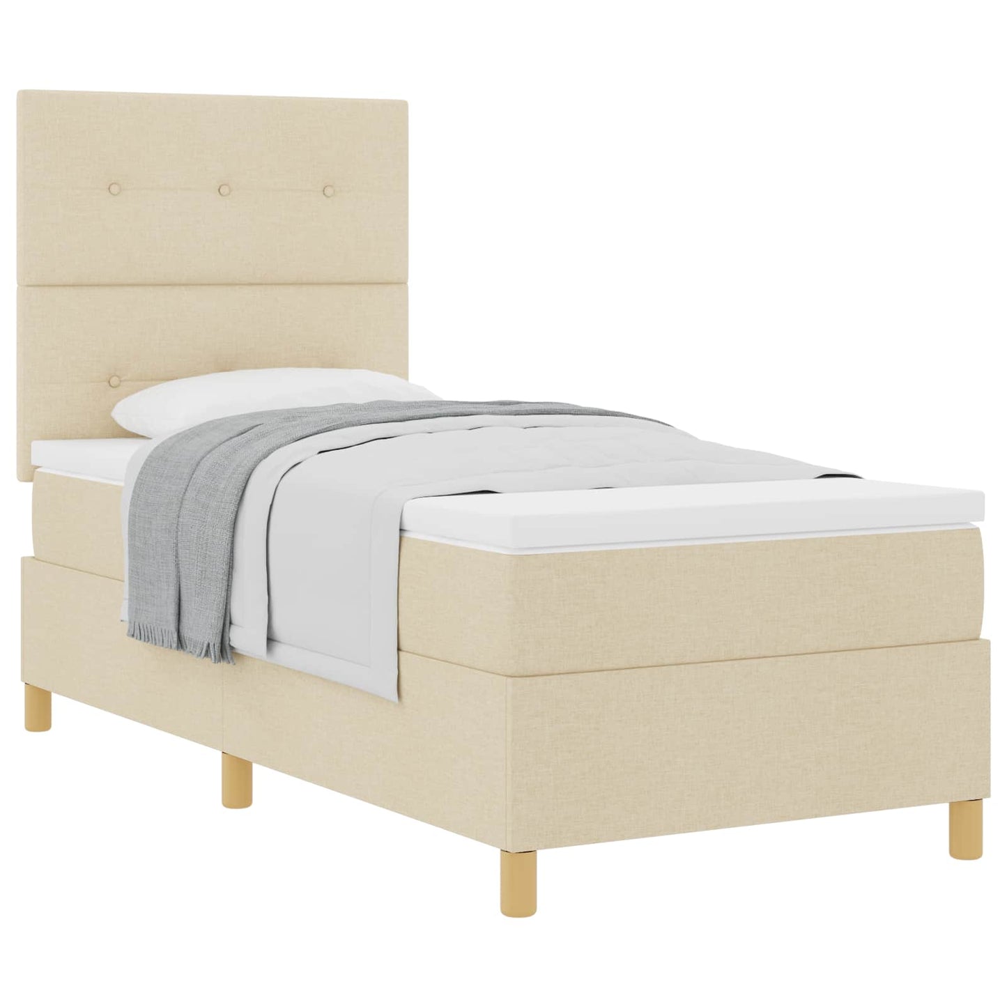 vidaXL Κρεβάτι με ελατήρια με κεφαλάρι Κρεμ 90 x 200 cm ύφασμα