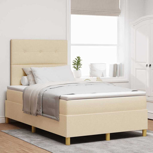 vidaXL Κρεβάτι με ελατήρια με κεφαλάρι Κρεμ 120 x 200 cm ύφασμα