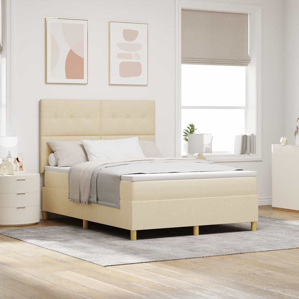 vidaXL Κρεβάτι με ελατήρια με κεφαλάρι Κρεμ 140 x 190 cm ύφασμα