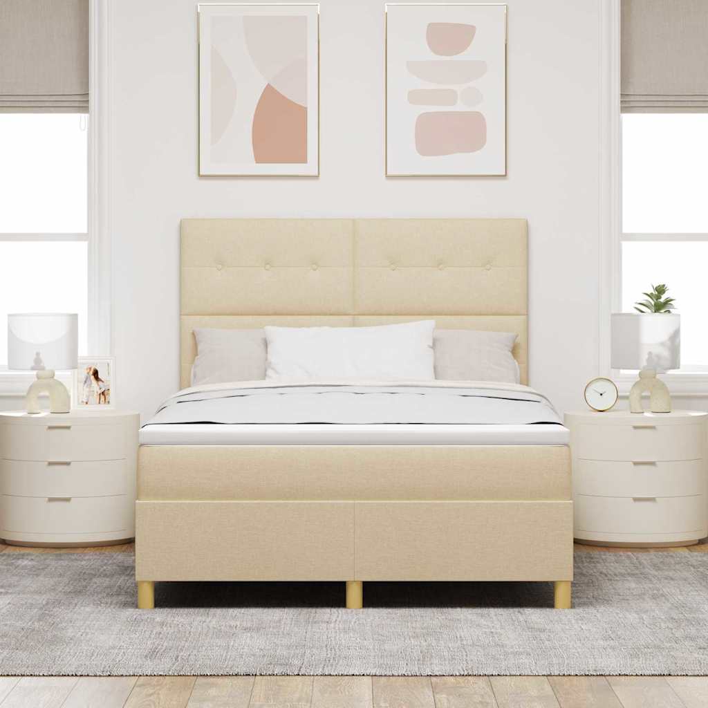 vidaXL Κρεβάτι με ελατήρια με κεφαλάρι Κρεμ 140 x 190 cm ύφασμα