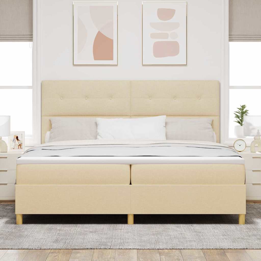 vidaXL Κρεβάτι με ελατήρια με κεφαλάρι Κρεμ 200 x 200 cm ύφασμα