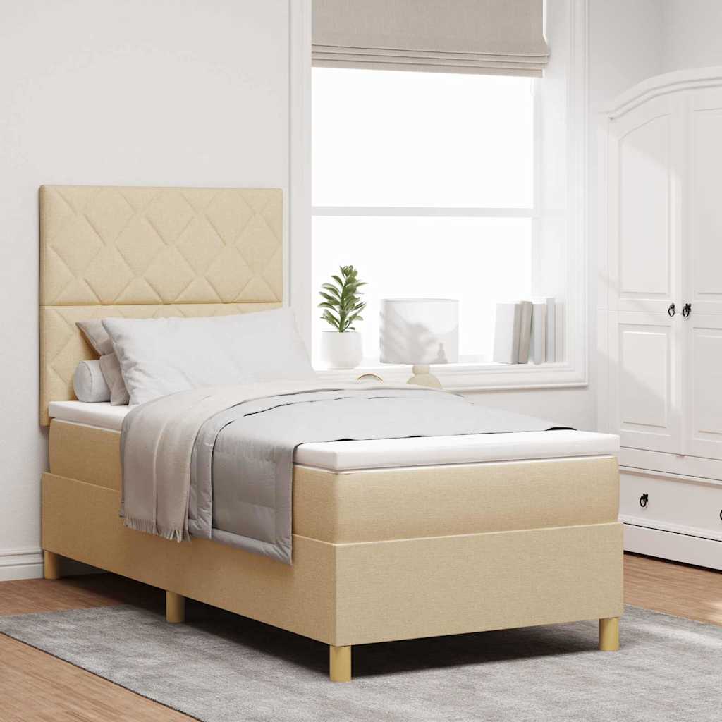 vidaXL Κρεβάτι με ελατήρια με κεφαλάρι Κρεμ 90 x 190 cm ύφασμα