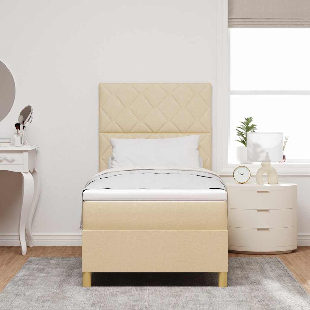 vidaXL Κρεβάτι με ελατήρια με κεφαλάρι Κρεμ 90 x 190 cm ύφασμα