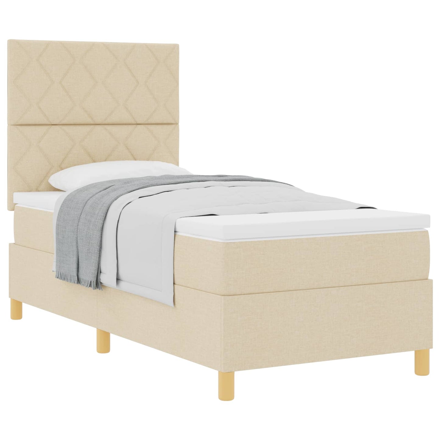 vidaXL Κρεβάτι με ελατήρια με κεφαλάρι Κρεμ 90 x 200 cm ύφασμα