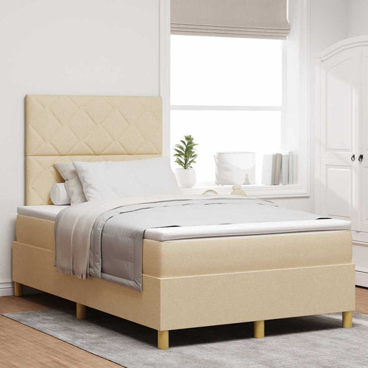 vidaXL Κρεβάτι με ελατήρια με κεφαλάρι Κρεμ 120 x 190 cm ύφασμα