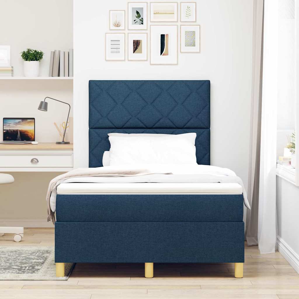 vidaXL Κρεβάτι με ελατήρια με κεφαλάρι Μπλε 120 x 190 cm ύφασμα