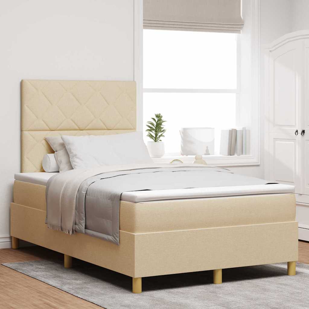 vidaXL Κρεβάτι με ελατήρια με κεφαλάρι Κρεμ 120 x 200 cm ύφασμα