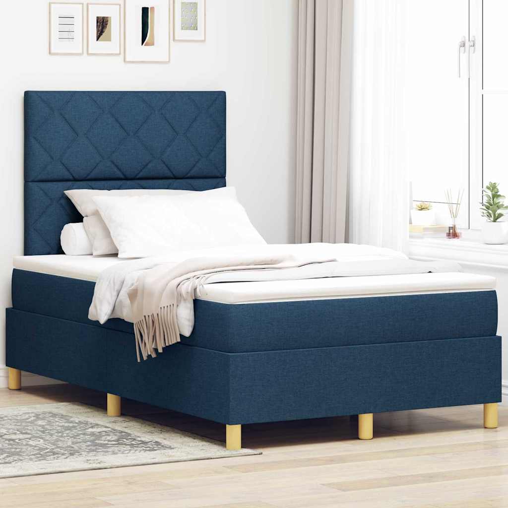 vidaXL Κρεβάτι με ελατήρια με κεφαλάρι Μπλε 120 x 200 cm ύφασμα