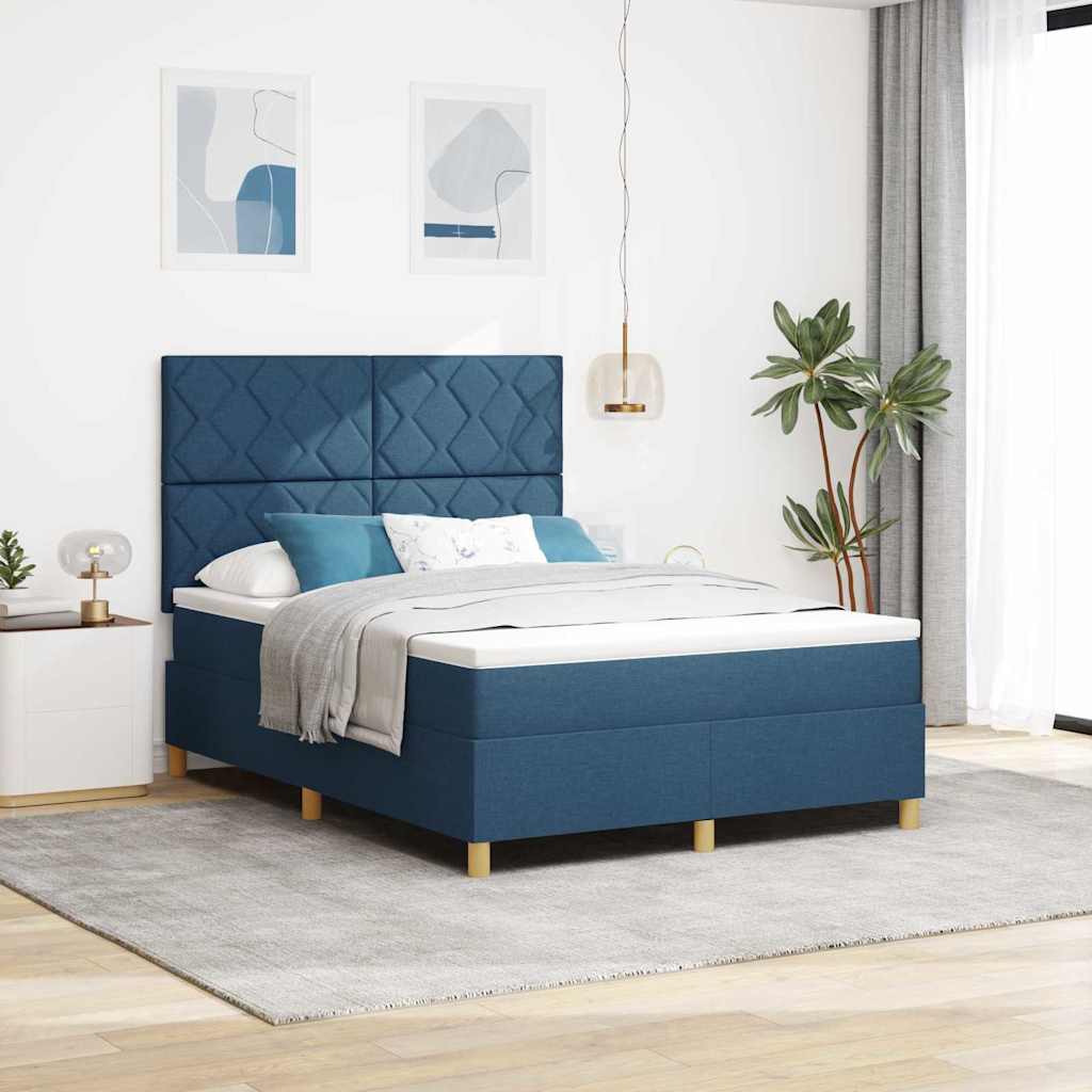 vidaXL Κρεβάτι με ελατήρια με κεφαλάρι Μπλε 140 x 200 cm ύφασμα