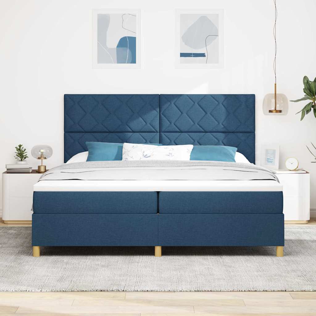 vidaXL Κρεβάτι με ελατήρια με κεφαλάρι Μπλε 200 x 200 cm ύφασμα