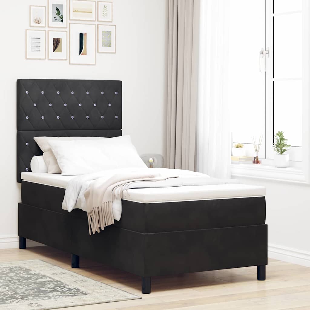 vidaXL Κρεβάτι με ελατήρια με στρώμα Μαύρο 100 x 200 cm Βελούδο