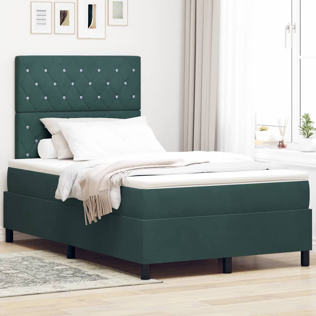 vidaXL Κρεβάτι με ελατήρια Σκούρο Πράσινο 120 x 190 cm Βελούδο