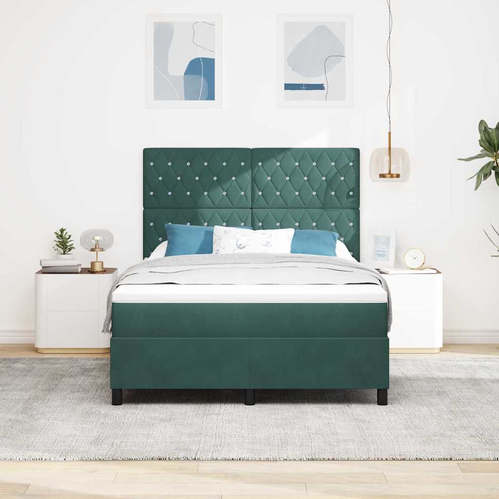 vidaXL Κρεβάτι με ελατήρια Σκούρο Πράσινο 140 x 200 cm Βελούδο