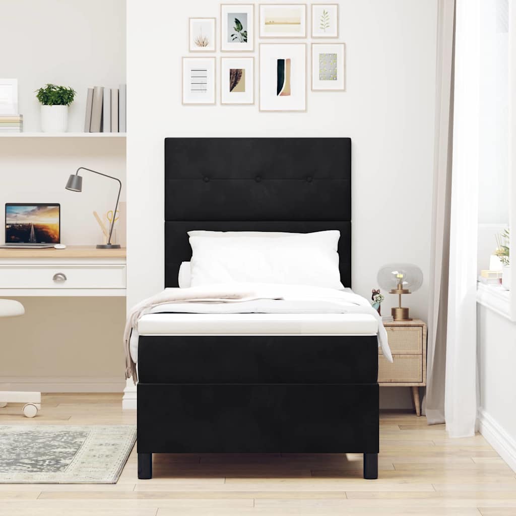 vidaXL Κρεβάτι με ελατήρια με κεφαλάρι Μαύρο 90 x 200 cm Βελούδο