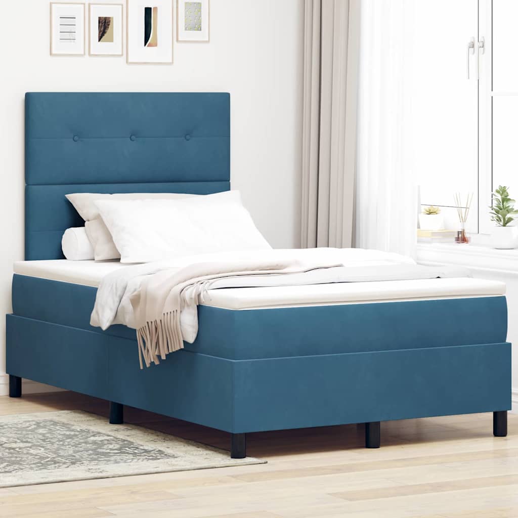 vidaXL Κρεβάτι με ελατήρια Σκούρο Μπλε 120 x 200 cm Βελούδο