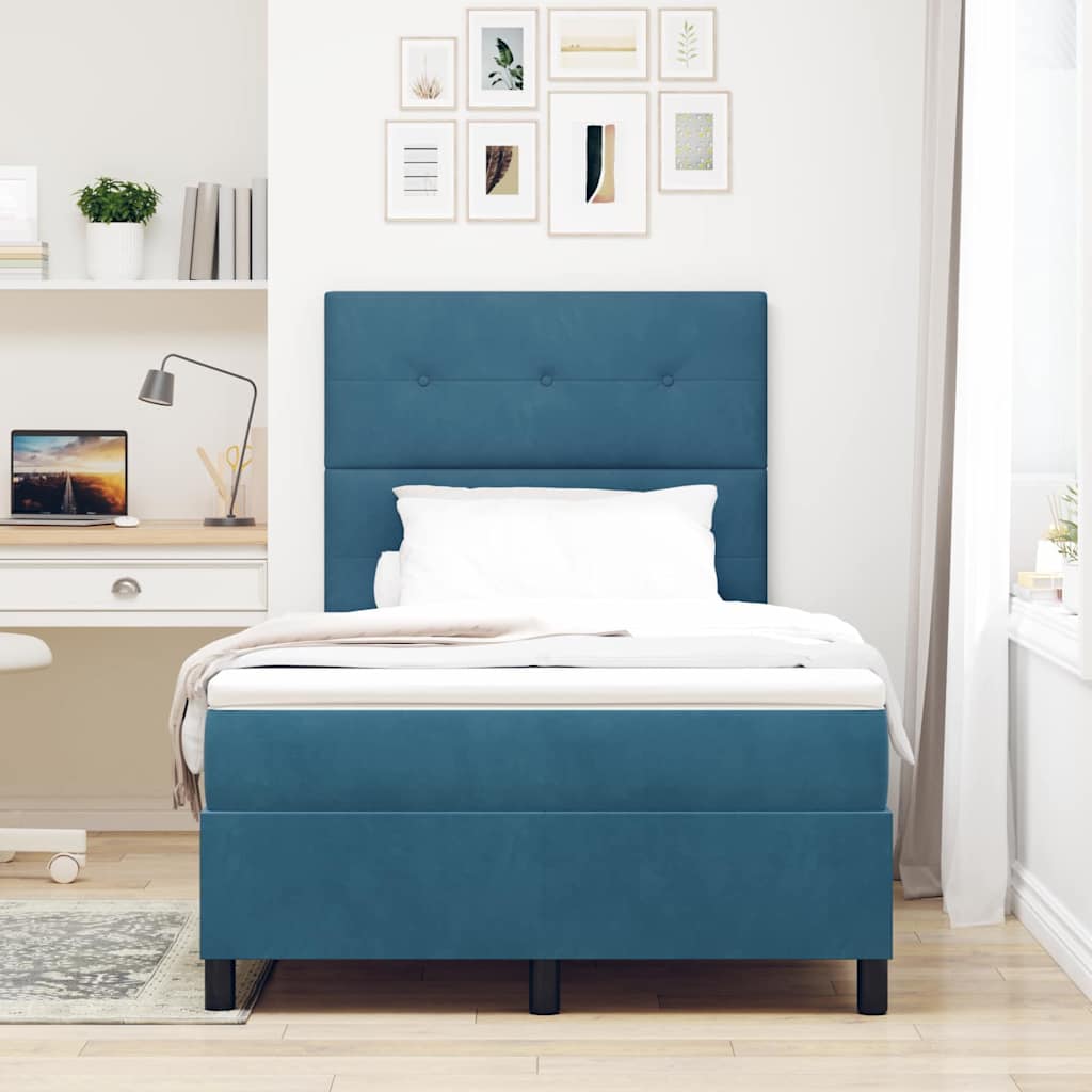 vidaXL Κρεβάτι με ελατήρια Σκούρο Μπλε 120 x 200 cm Βελούδο