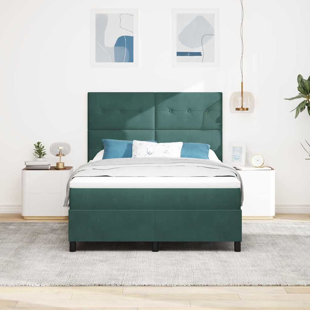vidaXL Κρεβάτι με ελατήρια Σκούρο Πράσινο 140 x 200 cm Βελούδο