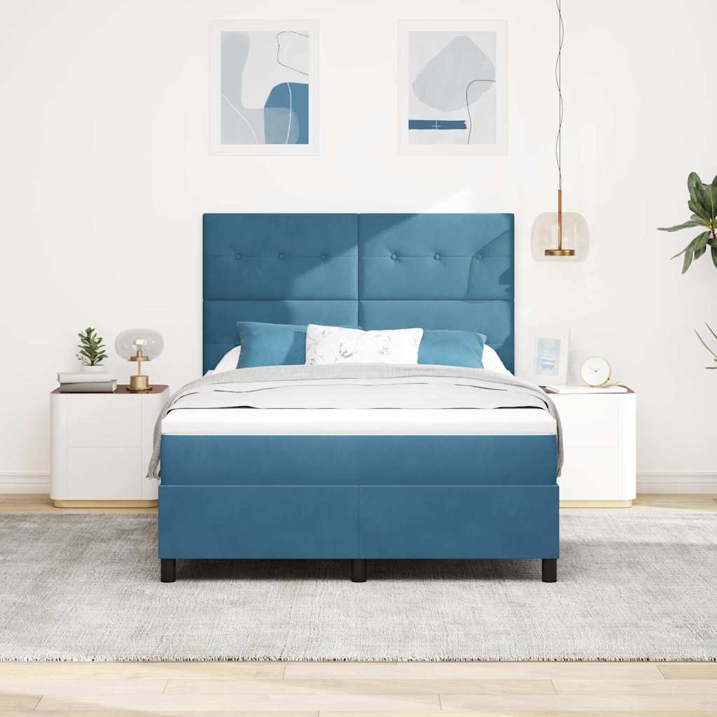 vidaXL Κρεβάτι με ελατήρια Σκούρο Μπλε 140 x 200 cm Βελούδο
